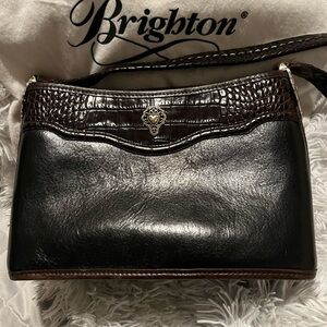 Brighton Black and Brown Croc-Embossed Leather Bag